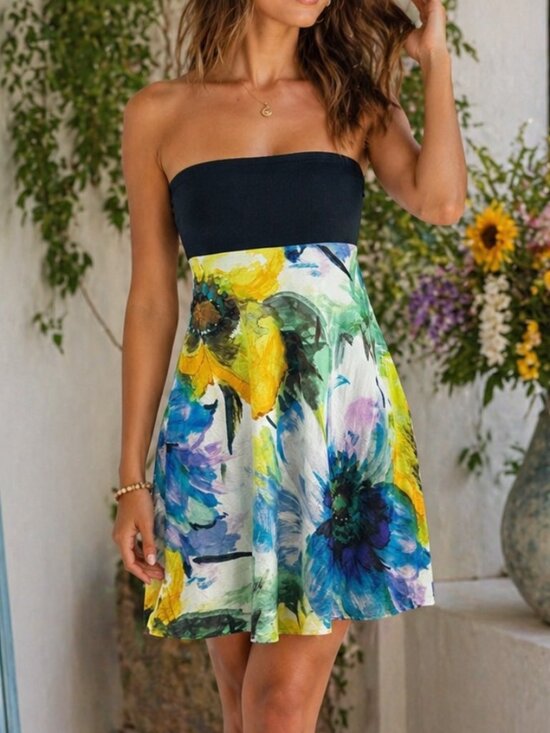 Jams World Dresses & Skirts - Jams World Strapless Tube Mini Dress Watercolor Size Large Art to Wear Beachy